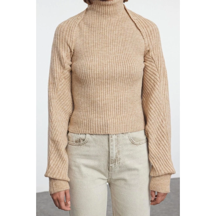 Women Fashion Stylish Stand Collar Standard Sleeve Regular Soft Texture Bolerous Knitwear Sweater
