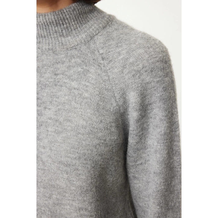 Kadın Moda Şık Dik Yaka Reglan Kol Regular Yünlü Triko Kazak