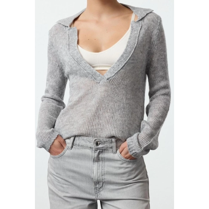 Women Fashion Stylish Polo Neck Standard Sleeve Regular Soft Textured Loose Knitted Sweater