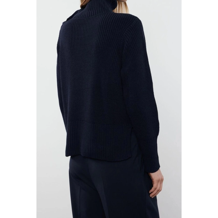 Women Fashion Stylish Turtleneck Standard Sleeve Regular Collar Button Detailed Knitwear Sweater