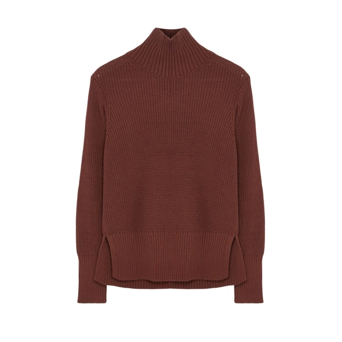 Women Fashion Stylish Turtleneck Standard Sleeve Regular Collar Button Detailed Knitwear Sweater