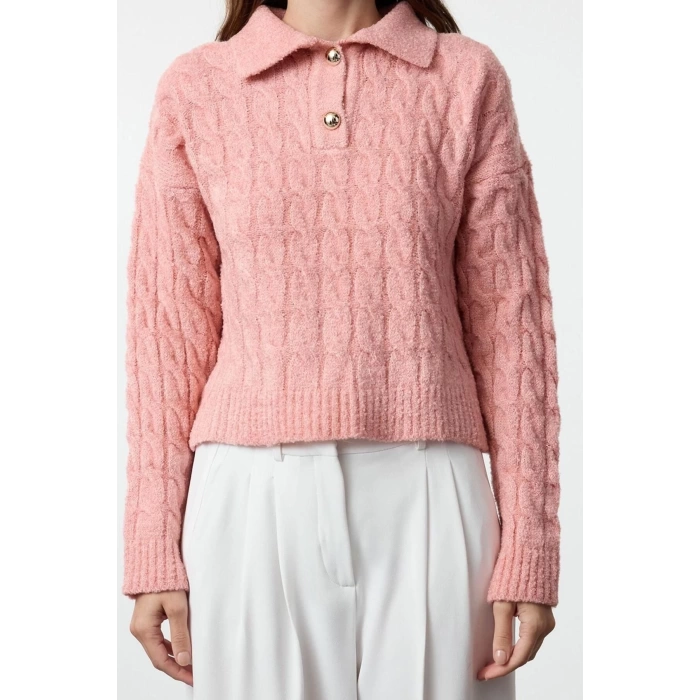 Women Fashion Stylish Polo Neck Standard Sleeve Regular Soft Textured Glittery Knitwear Sweater