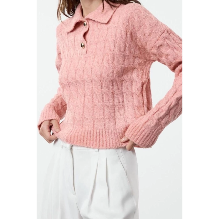 Women Fashion Stylish Polo Neck Standard Sleeve Regular Soft Textured Glittery Knitwear Sweater