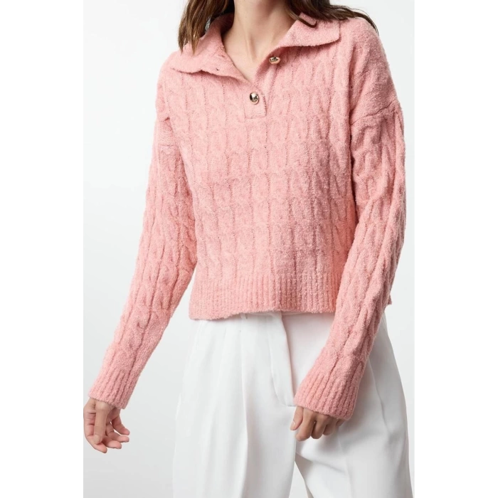 Women Fashion Stylish Polo Neck Standard Sleeve Regular Soft Textured Glittery Knitwear Sweater