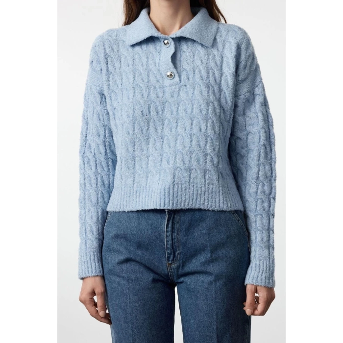 Women Fashion Stylish Polo Neck Standard Sleeve Regular Soft Textured Glittery Knitwear Sweater