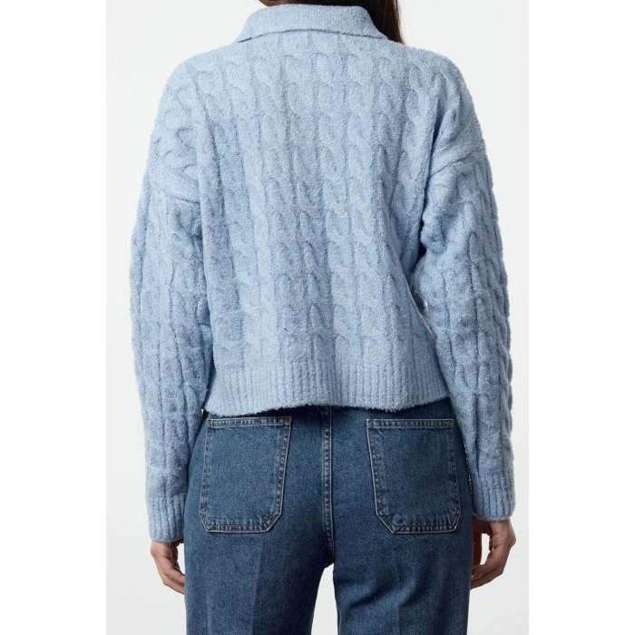 Women Fashion Stylish Polo Neck Standard Sleeve Regular Soft Textured Glittery Knitwear Sweater