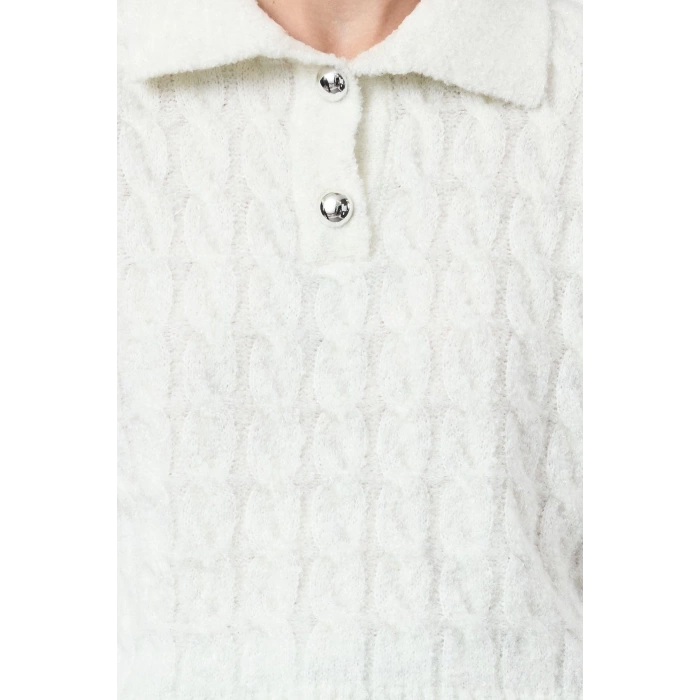 Women Fashion Stylish Polo Neck Standard Sleeve Regular Soft Textured Glittery Knitwear Sweater
