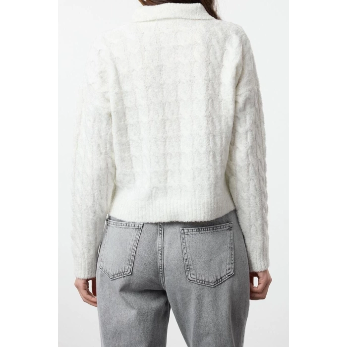 Women Fashion Stylish Polo Neck Standard Sleeve Regular Soft Textured Glittery Knitwear Sweater