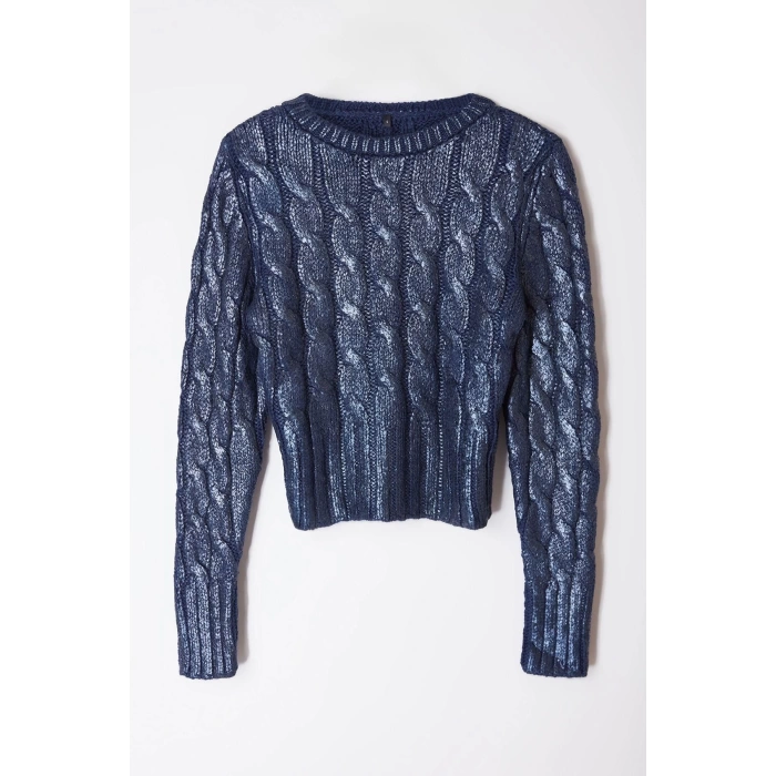 Women Fashion Stylish Crew Neck Standard Sleeve Regular Wide Pattern Foil Printed Knitwear Sweater