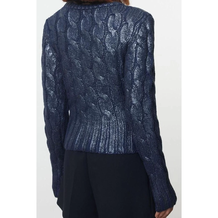 Women Fashion Stylish Crew Neck Standard Sleeve Regular Wide Pattern Foil Printed Knitwear Sweater