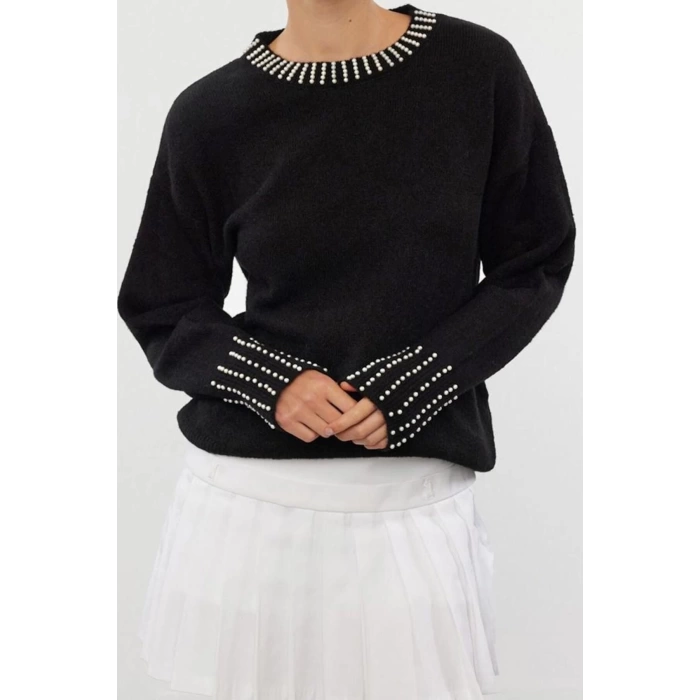 Women Fashion Stylish Crew Neck Standard Sleeve Regular Soft Texture Stone Knitted Sweater