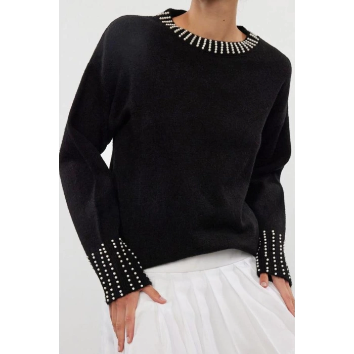 Women Fashion Stylish Crew Neck Standard Sleeve Regular Soft Texture Stone Knitted Sweater