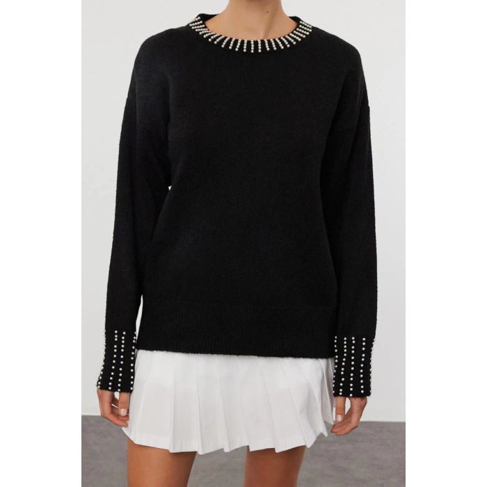 Women Fashion Stylish Crew Neck Standard Sleeve Regular Soft Texture Stone Knitted Sweater