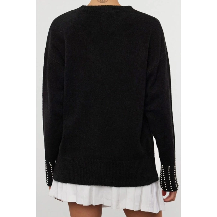 Women Fashion Stylish Crew Neck Standard Sleeve Regular Soft Texture Stone Knitted Sweater
