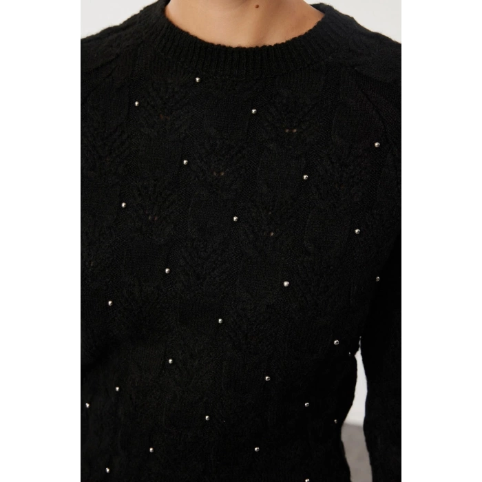 Women Fashion Stylish Crew Neck Standard Sleeve Regular Crop Soft Texture Stone Knitted Sweater