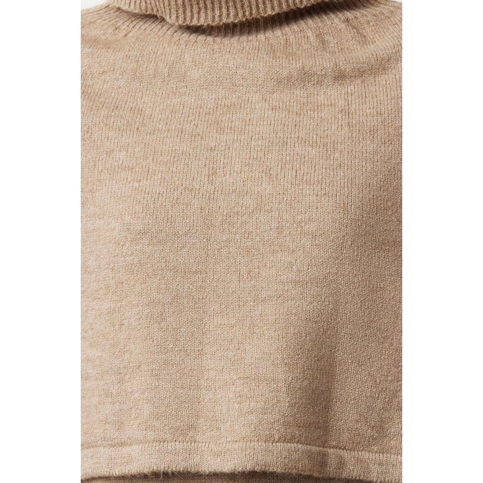 Women Fashion Stylish Stand Collar Standard Sleeve Regular Soft Texture Poncho Knitwear Sweater