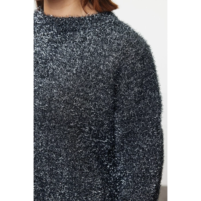 Women Fashion Stylish Crew Neck Standard Sleeve Regular Glitter Knitted Sweater