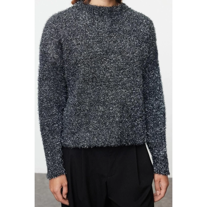 Women Fashion Stylish Crew Neck Standard Sleeve Regular Glitter Knitted Sweater