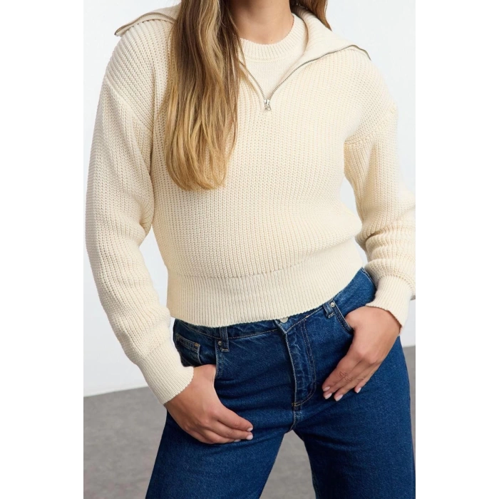 Women Fashion Stylish Turn-down Collar Standard Sleeve Regular Crop Sweater-Blouse Set Knitwear Sweater