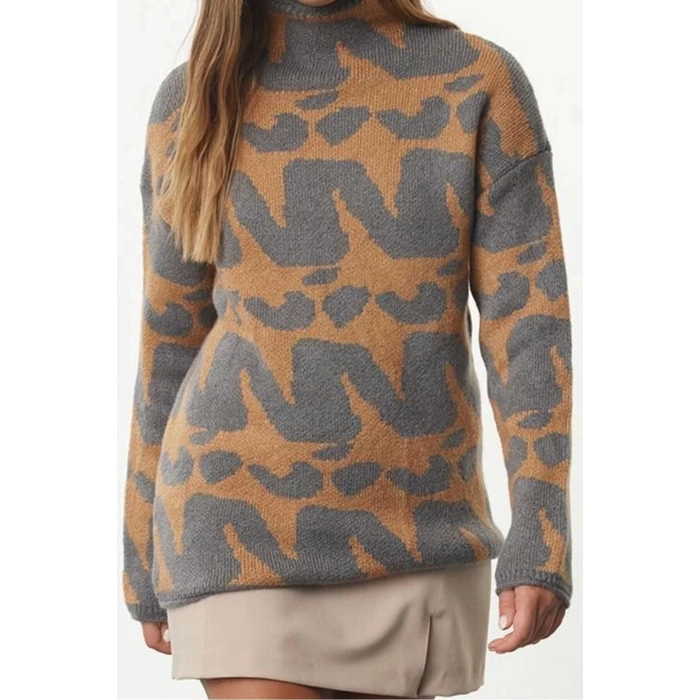 Women Fashion Stylish Stand Collar Standard Sleeve Regular Soft Texture Knitwear Sweater