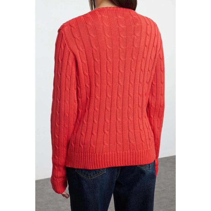 Women Fashion Stylish V Neck Standard Sleeve Regular Basic Cotton Knitted Sweater