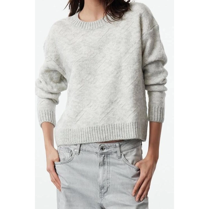 Women Fashion Stylish Crew Neck Standard Sleeve Regular Soft Texture Geometric Pattern Knitwear Sweater