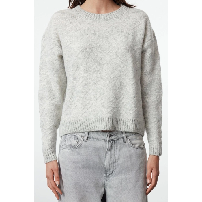 Women Fashion Stylish Crew Neck Standard Sleeve Regular Soft Texture Geometric Pattern Knitwear Sweater
