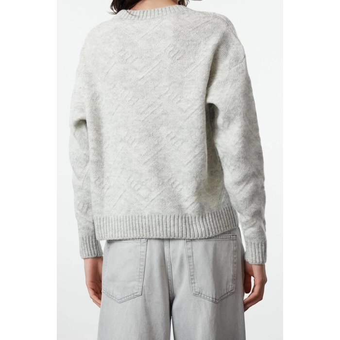 Women Fashion Stylish Crew Neck Standard Sleeve Regular Soft Texture Geometric Pattern Knitwear Sweater
