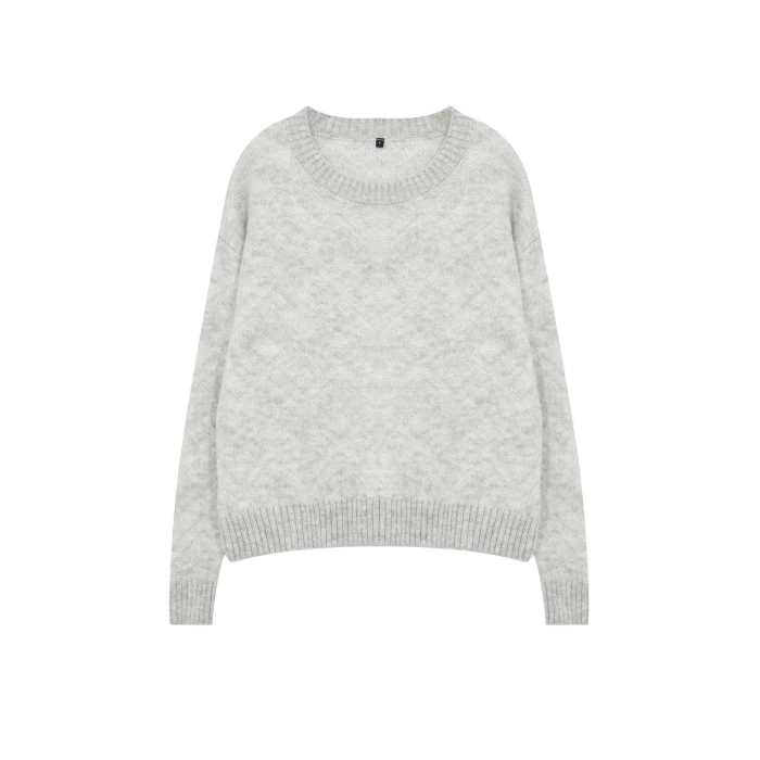 Women Fashion Stylish Crew Neck Standard Sleeve Regular Soft Texture Geometric Pattern Knitwear Sweater