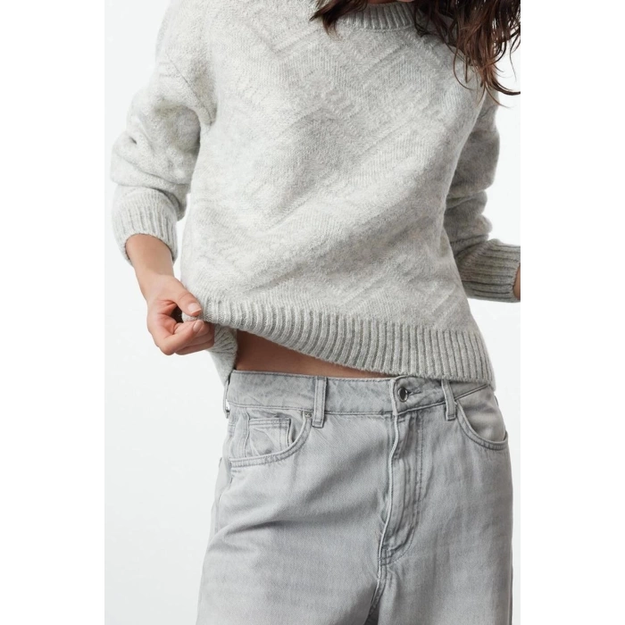 Women Fashion Stylish Crew Neck Standard Sleeve Regular Soft Texture Geometric Pattern Knitwear Sweater