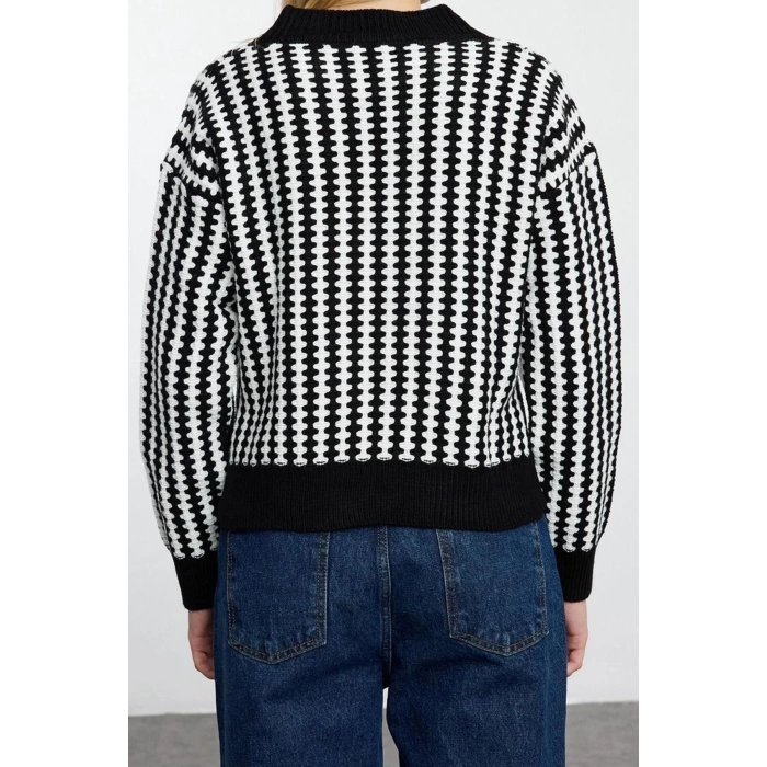 Women Fashion Stylish Crew Neck Standard Sleeve Regular Basic Striped Knitwear Sweater