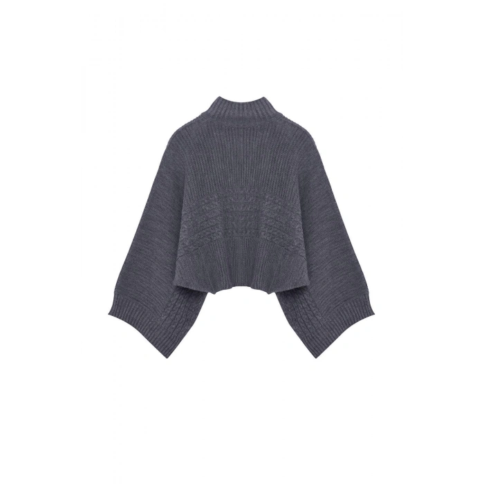 Women Fashion Stylish Stand Collar Standard Sleeve Regular Crop Basic Hair Knitted Sweater