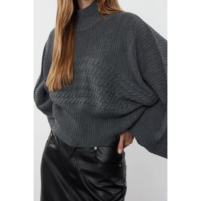 Women Fashion Stylish Stand Collar Standard Sleeve Regular Crop Basic Hair Knitted Sweater