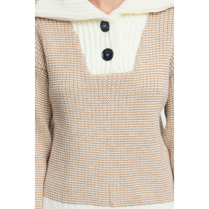Women Fashion Stylish Turn-down Collar Standard Sleeve Regular Collar Detailed Knitwear Sweater