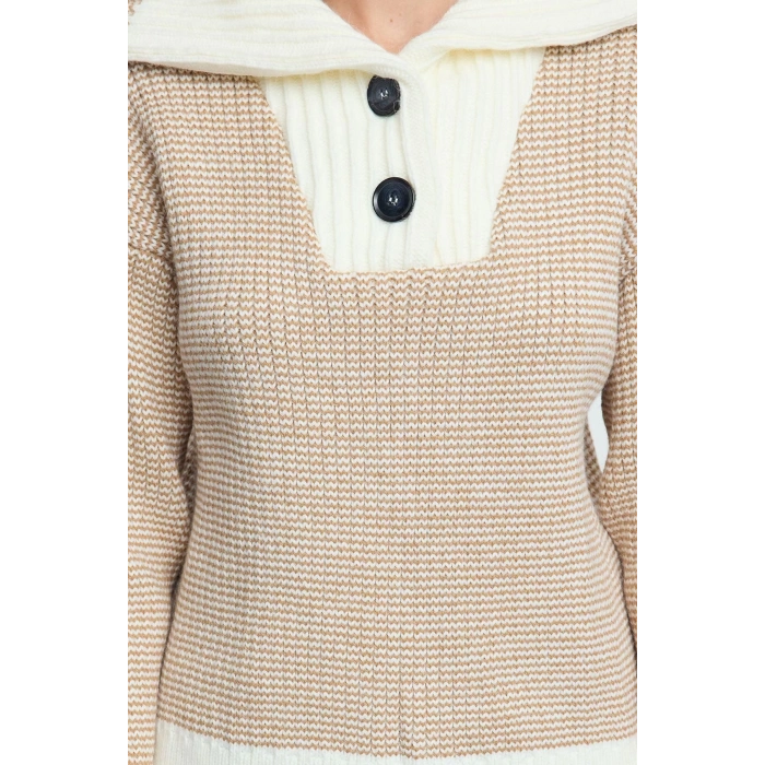 Women Fashion Stylish Turn-down Collar Standard Sleeve Regular Collar Detailed Knitwear Sweater