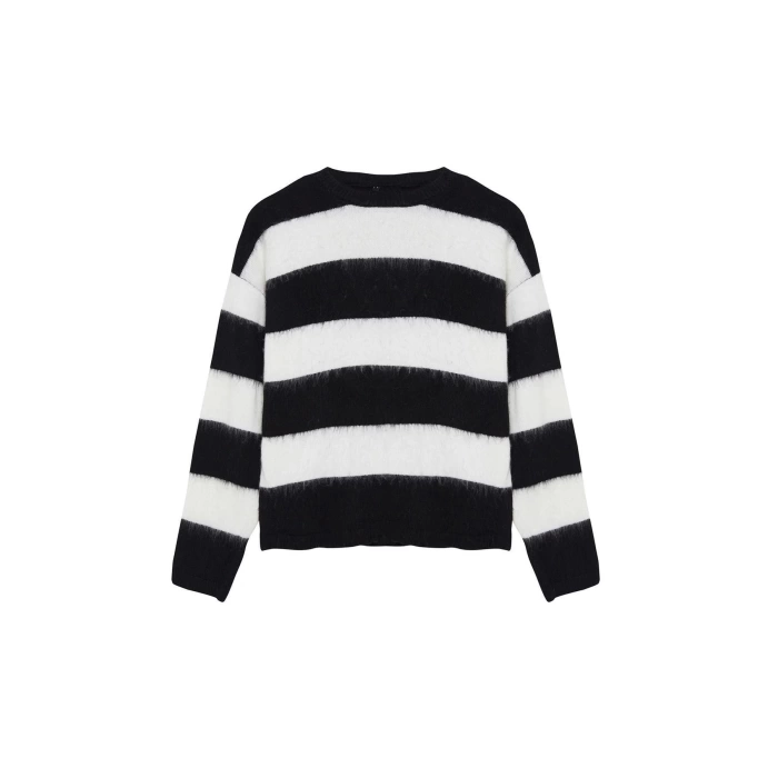 Women Fashion Stylish Crew Neck Standard Sleeve Regular Soft Texture Striped Knitwear Sweater