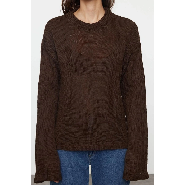 Women Fashion Stylish Crew Neck Standard Sleeve Regular Wide Pattern Knitwear Sweater