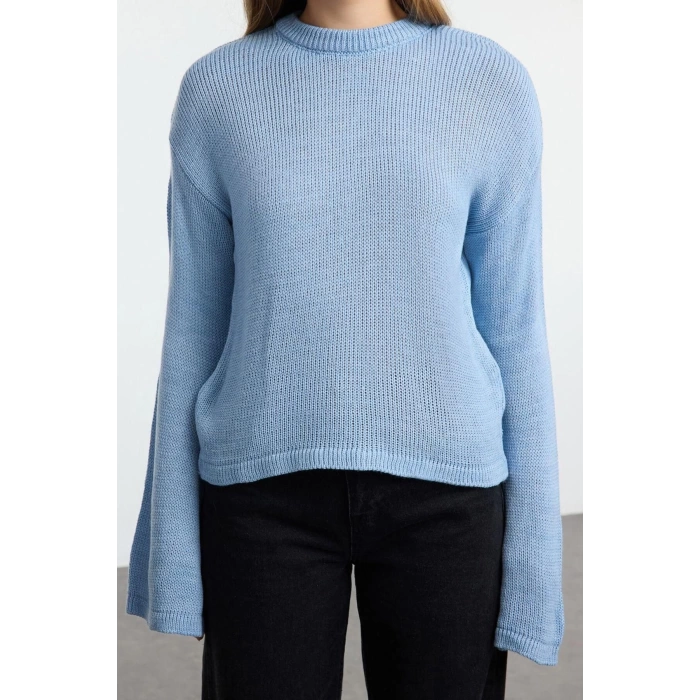 Women Fashion Stylish Crew Neck Standard Sleeve Regular Wide Pattern Knitwear Sweater