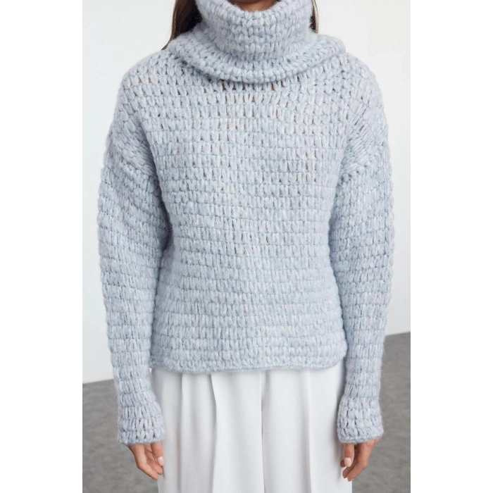 Women Fashion Stylish Turtleneck Standard Sleeve Regular Wide Fit Cowl Neck Knitwear Sweater