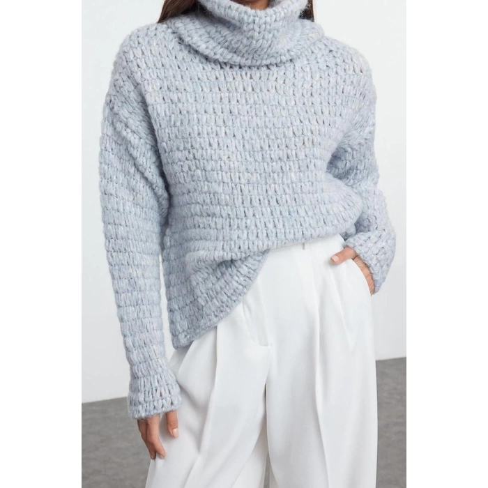 Women Fashion Stylish Turtleneck Standard Sleeve Regular Wide Fit Cowl Neck Knitwear Sweater
