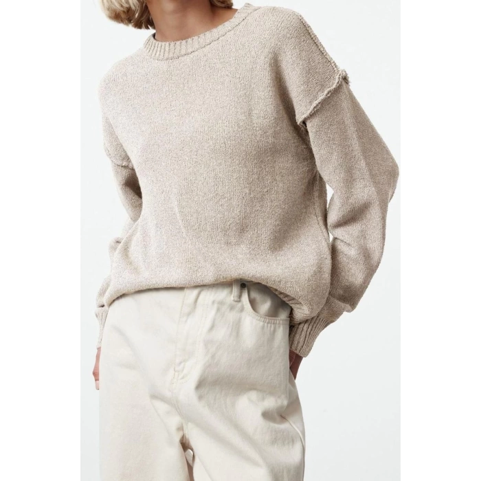 Women Fashion Stylish Crew Neck Standard Sleeve Regular Wide Pattern Basic Knitwear Sweater
