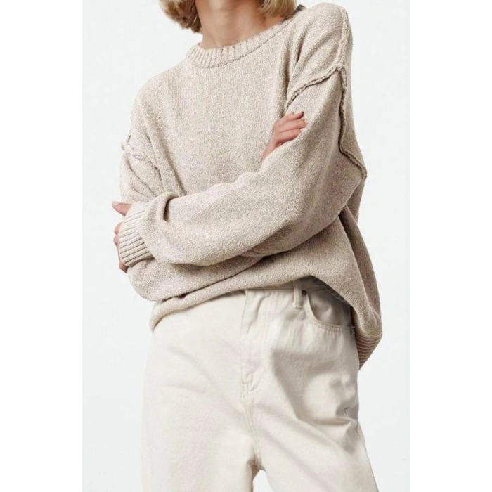 Women Fashion Stylish Crew Neck Standard Sleeve Regular Wide Pattern Basic Knitwear Sweater