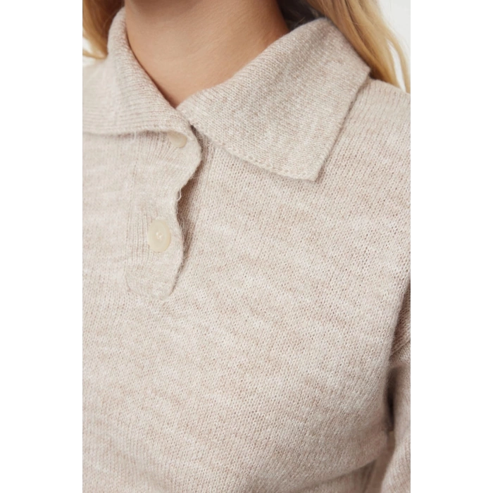 Womens Fashion Stylish Polo Neck Standard Sleeve Regular Soft Texture Wide Pattern Knitwear Sweater