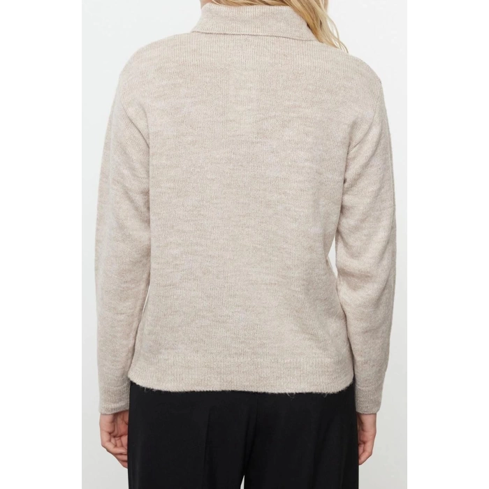 Womens Fashion Stylish Polo Neck Standard Sleeve Regular Soft Texture Wide Pattern Knitwear Sweater