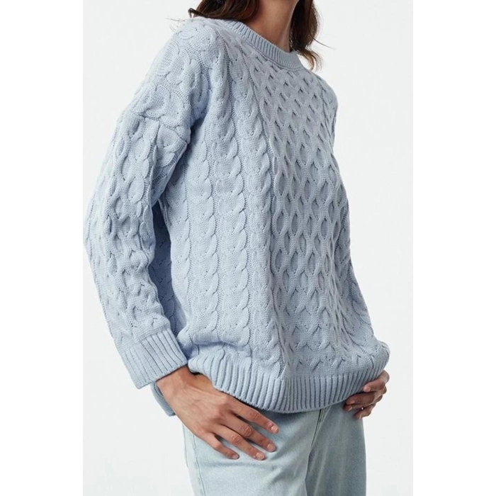 Women Fashion Stylish Crew Neck Standard Sleeve Regular Hair Knitted Sweater