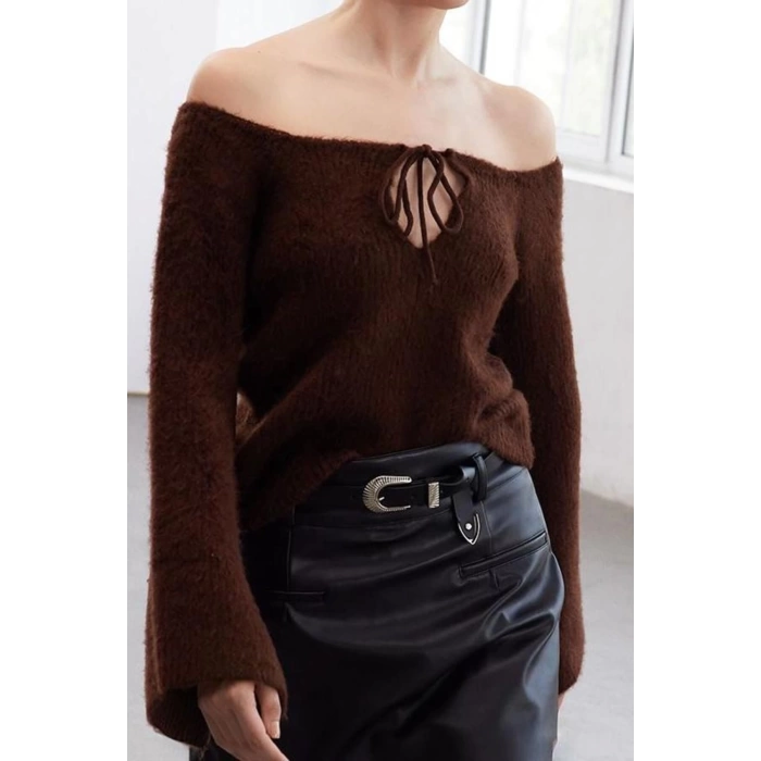 Women Fashion Stylish Carmen Collar Standard Sleeve Regular Soft Texture Boat Neck Knitwear Sweater