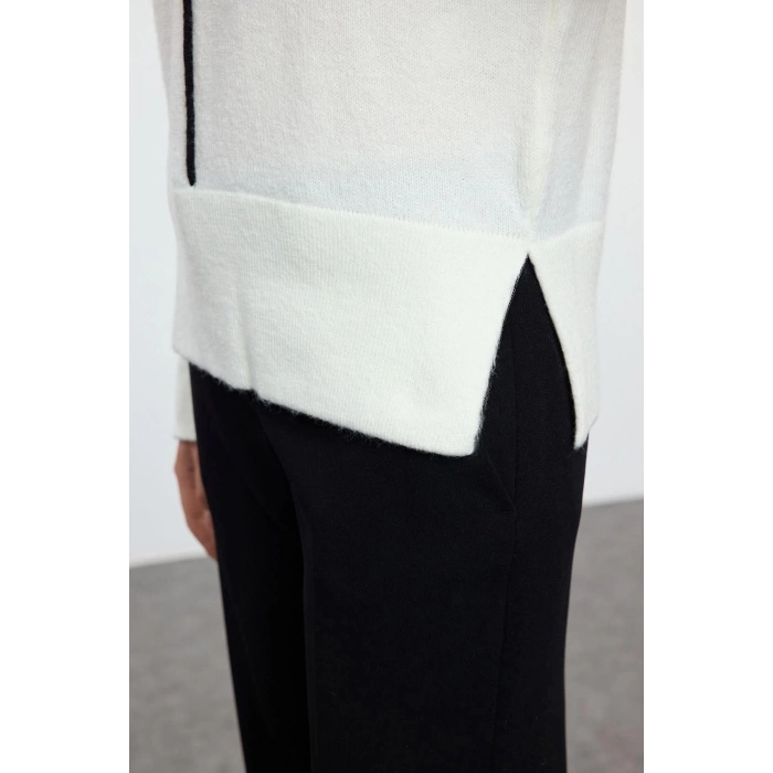 Women Fashion Stylish Crew Neck Standard Sleeve Regular Soft Texture Color Block Knitwear Sweater