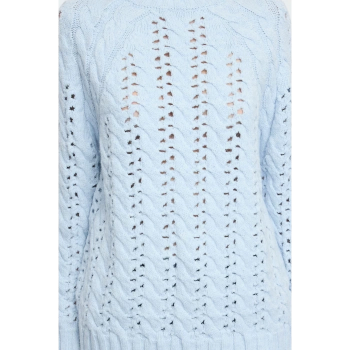Womens Fashion Stylish Stand Collar Standard Sleeve Regular Soft Texture Wide Pattern Openwork Hole Knitwear Sweater