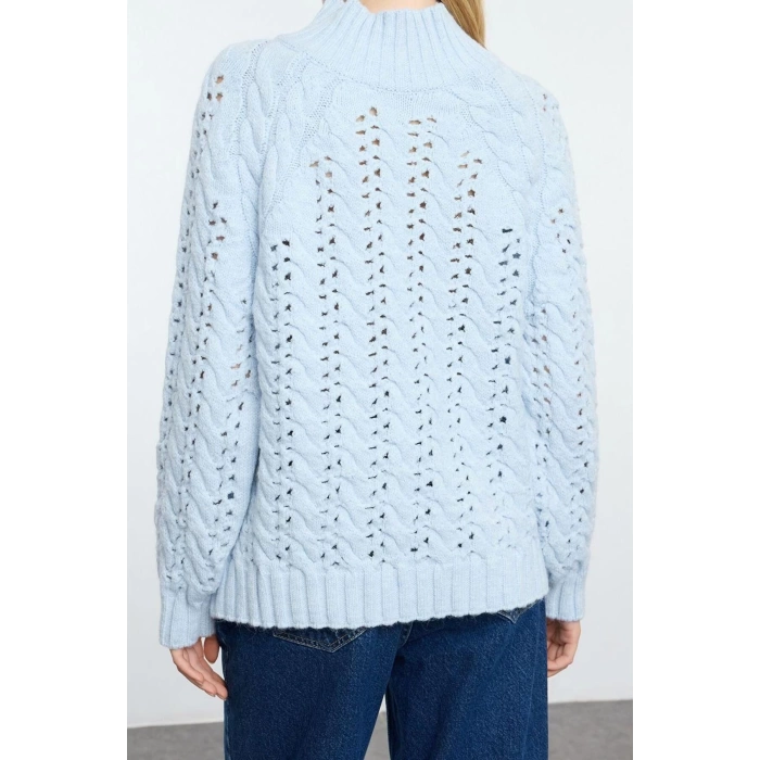 Womens Fashion Stylish Stand Collar Standard Sleeve Regular Soft Texture Wide Pattern Openwork Hole Knitwear Sweater