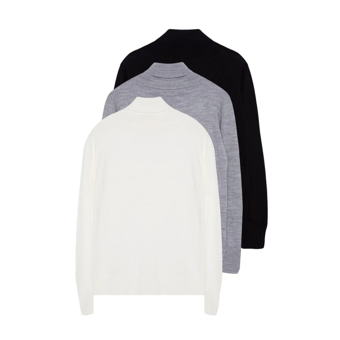 Women Fashion Stylish Turtleneck Standard Sleeve Regular Basic Three Piece Set Knitwear Sweater